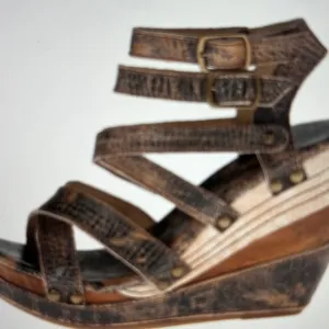 Bed Stu Juliana Wooden Wedge Platform Sandals 9.5