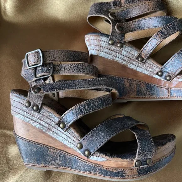 Bed Stu Juliana Wooden Wedge Platform Sandals 9.5