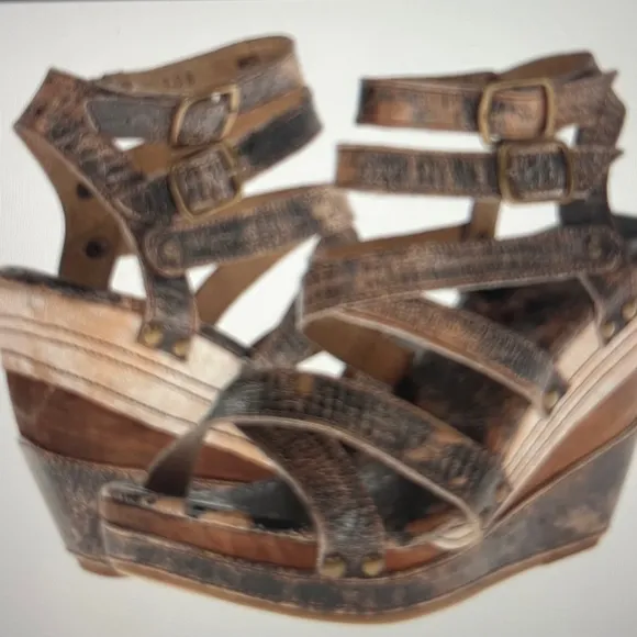 Bed Stu Juliana Wooden Wedge Platform Sandals 9.5