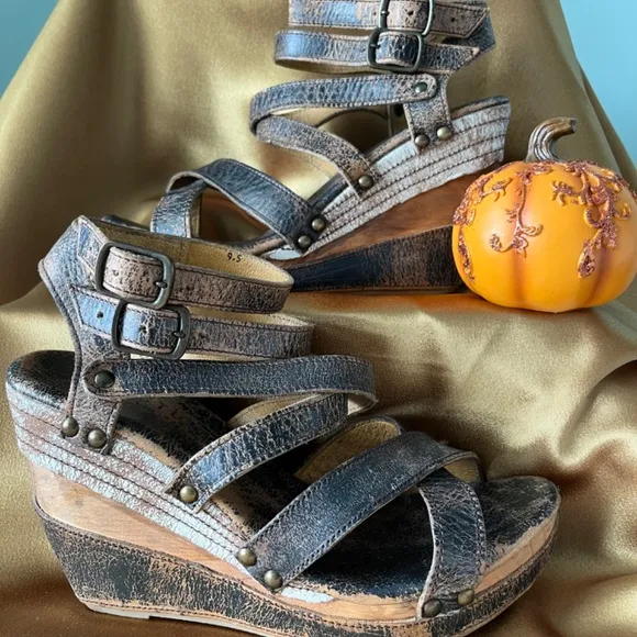 Bed Stu Juliana Wooden Wedge Platform Sandals 9.5