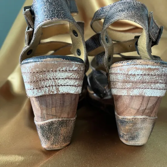 Bed Stu Juliana Wooden Wedge Platform Sandals 9.5