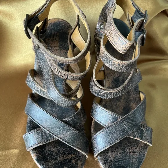 Bed Stu Juliana Wooden Wedge Platform Sandals 9.5