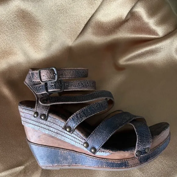 Bed Stu Juliana Wooden Wedge Platform Sandals 9.5