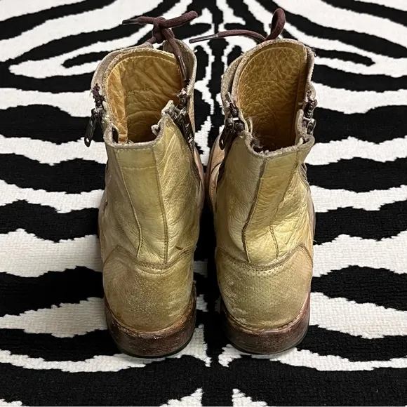 Bed Stu Sabre Combat Boots Antiqued Tan Rustic Distressed Leather Size 8.5