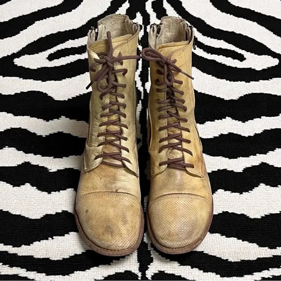 Bed Stu Sabre Combat Boots Antiqued Tan Rustic Distressed Leather Size 8.5