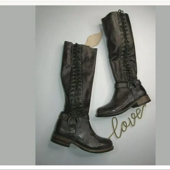 Bed Stu Burnley Taupe Knee High Combat Boots NEW