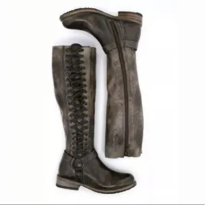 Bed Stu Burnley Taupe Knee High Combat Boots NEW