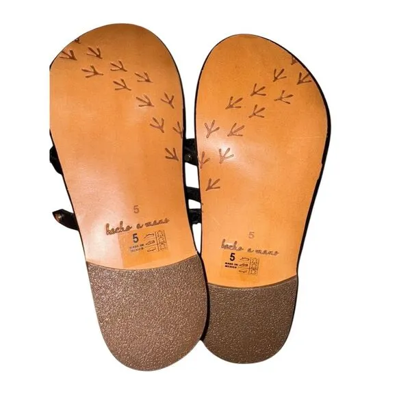 Beek Women's Black Leather Sandals with Gold Studs Size 5