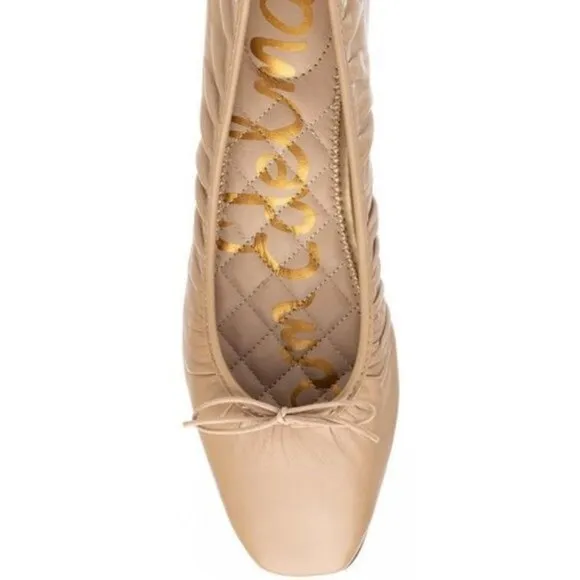 Beige Sam Edelman Leather Square Toe Bow Ballet Flats (NWT)