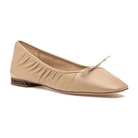 Beige Sam Edelman Leather Square Toe Bow Ballet Flats (NWT)