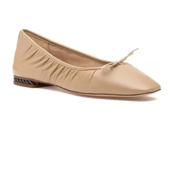Beige Sam Edelman Leather Square Toe Bow Ballet Flats (NWT)