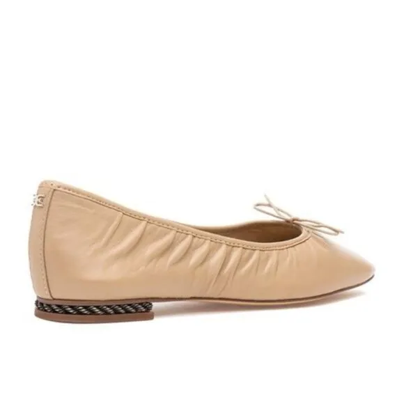 Beige Sam Edelman Leather Square Toe Bow Ballet Flats (NWT)