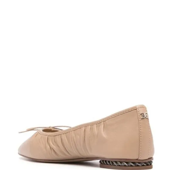 Beige Sam Edelman Leather Square Toe Bow Ballet Flats (NWT)