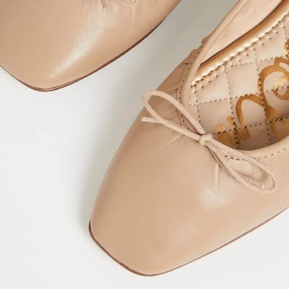 Beige Sam Edelman Leather Square Toe Bow Ballet Flats (NWT)
