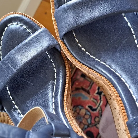 Bernardo Women's Navy Wedge Strap Heels Leather/Cork‎ Size 7.5 NWOT