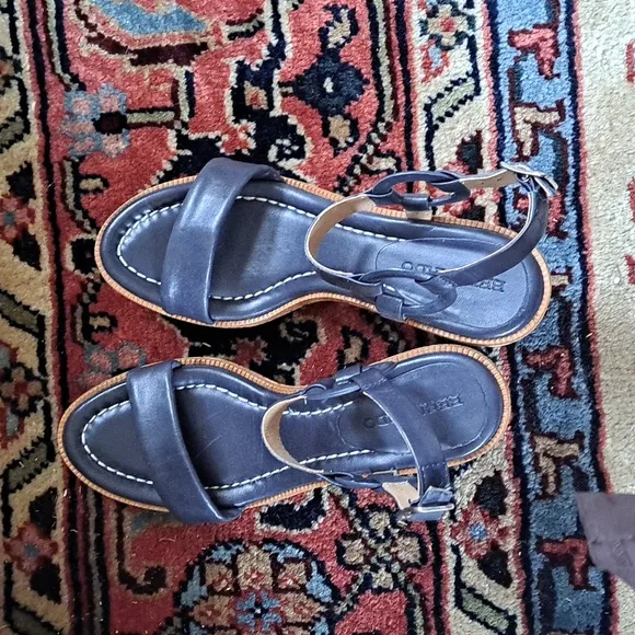 Bernardo Women's Navy Wedge Strap Heels Leather/Cork‎ Size 7.5 NWOT