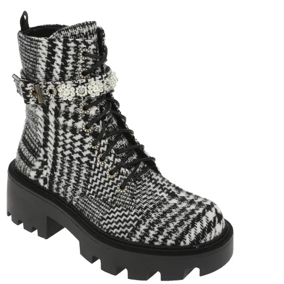Betsey Johnson Black and White Combat Boots