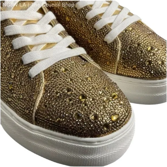 Betsey Johnson Sb-Sidny Gold Embellished Dressy Sneakers Size 9.5 NEW