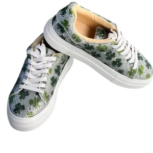 Betsey Johnson Sidny Clover Print RhinestonePlatform Sneakers Sz. 7 NWOT