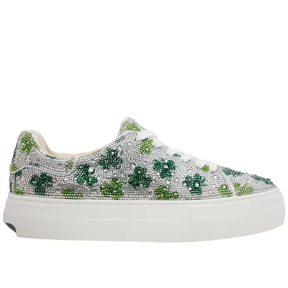 Betsey Johnson Sidny Clover Print RhinestonePlatform Sneakers Sz. 7 NWOT