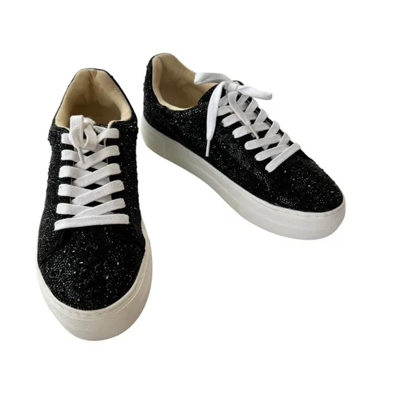 Betsey Johnson Sidny Rhinestone Platform Sneaker Black Size 7.5 NWT