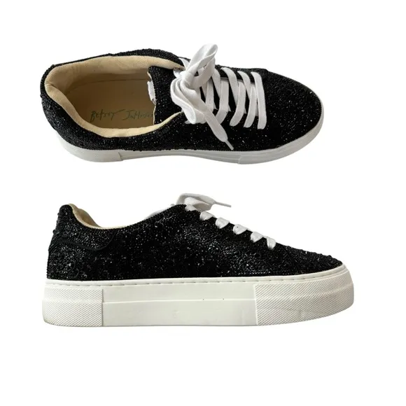 Betsey Johnson Sidny Rhinestone Platform Sneaker Black Size 7.5 NWT