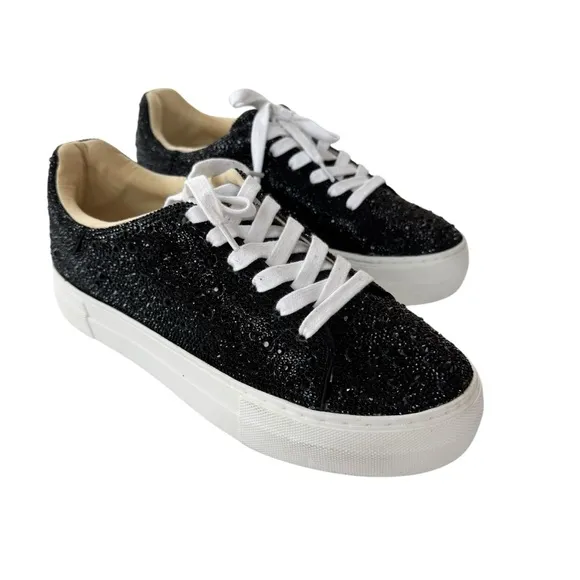 Betsey Johnson Sidny Rhinestone Platform Sneaker Black Size 7.5 NWT