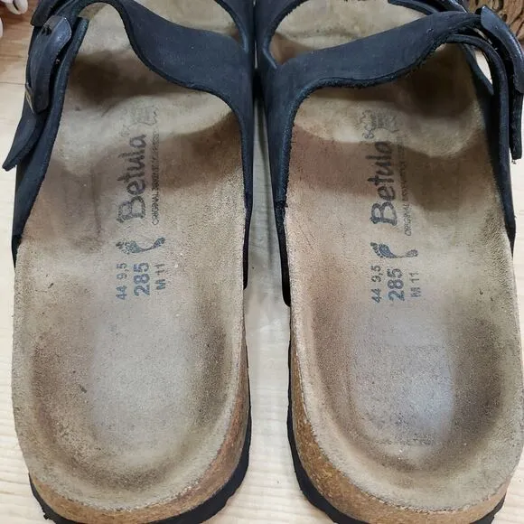 Betula Birkenstock Mens 11/44 Narrow Width Arizona Sandals 2-Strap Buckles Black