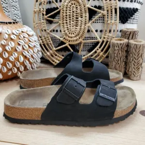 Betula Birkenstock Mens 11/44 Narrow Width Arizona Sandals 2-Strap Buckles Black