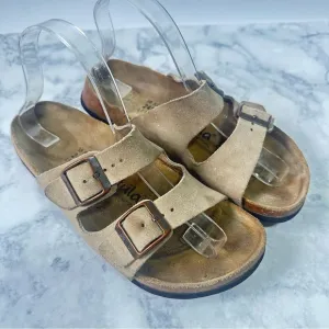 Betula by Birkenstock tan suede leather 2 strap women's mens Arizona sandals