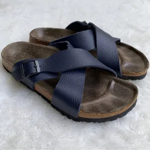 Betula by Birkenstock Womens Santosa Blue Sandals Leather Cross Strap Size L8 M6