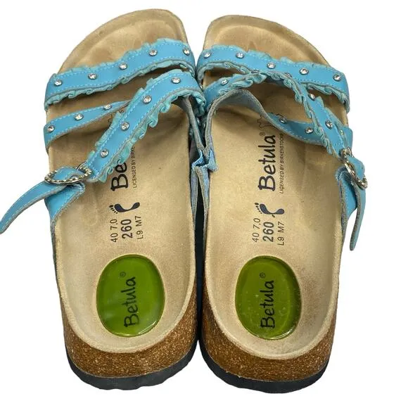 Betula X Birkenstock Studded Blue Slip On Sandals Size 40 M 7 W 9
