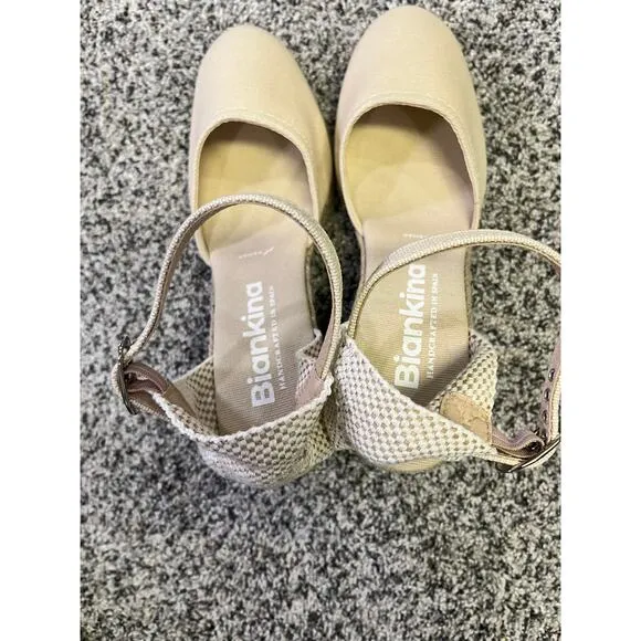 Biankina Girona Eco Canvas Vegan Espadrille Wedges - Beige Tan Size 9.5 NEW