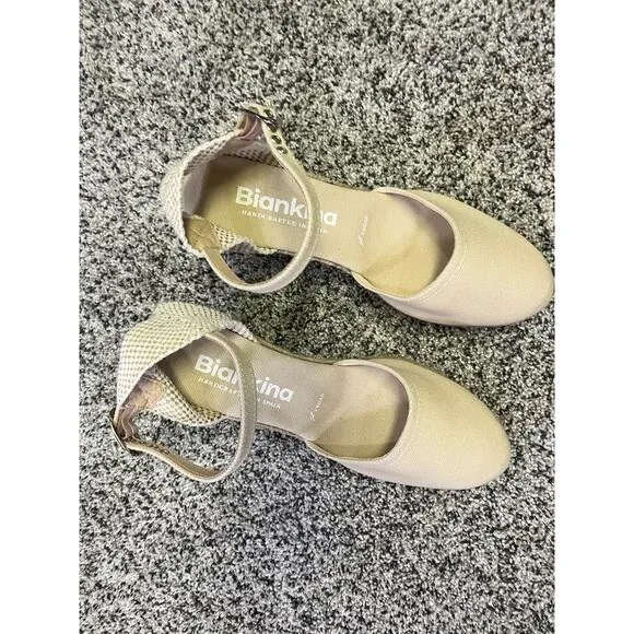 Biankina Girona Eco Canvas Vegan Espadrille Wedges - Beige Tan Size 9.5 NEW