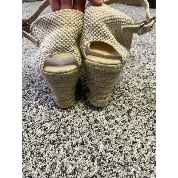Biankina Girona Eco Canvas Vegan Espadrille Wedges - Beige Tan Size 9.5 NEW