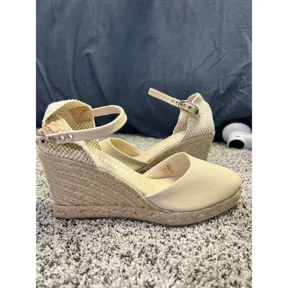 Biankina Girona Eco Canvas Vegan Espadrille Wedges - Beige Tan Size 9.5 NEW