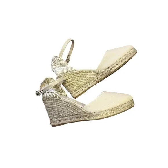 Biankina Girona Eco Canvas Vegan Espadrille Wedges - Beige Tan Size 9.5 NEW