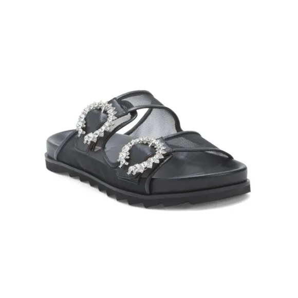 BIBI LOU Black Dual Band Sandals With Embellished Buckles