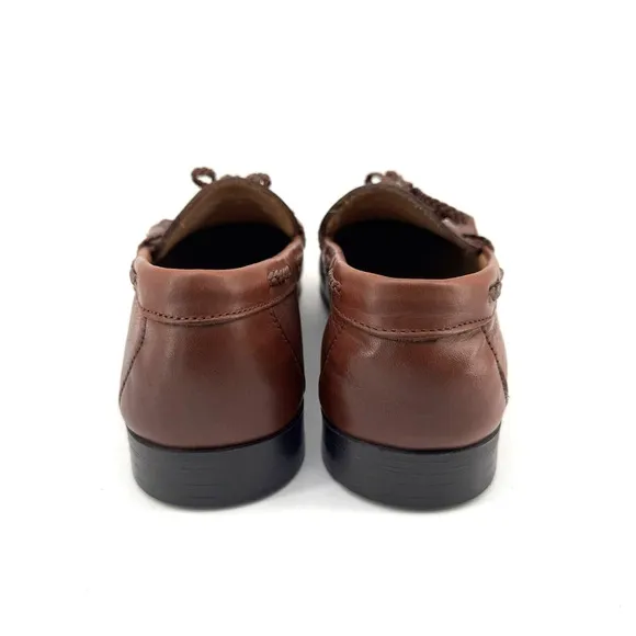 Bill Blass Loafers Mens 12 D Brown Leather Kiltie Apron Round Toe Woven Tie Shoe