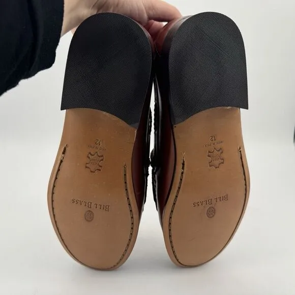 Bill Blass Loafers Mens 12 D Brown Leather Kiltie Apron Round Toe Woven Tie Shoe