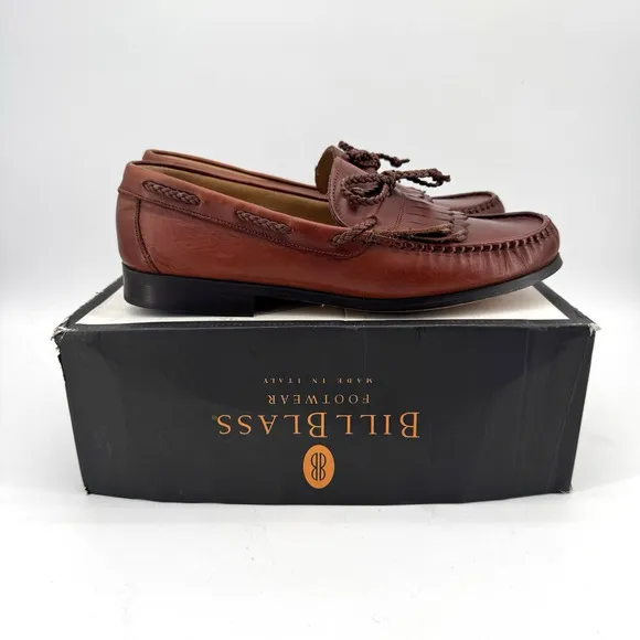 Bill Blass Loafers Mens 12 D Brown Leather Kiltie Apron Round Toe Woven Tie Shoe