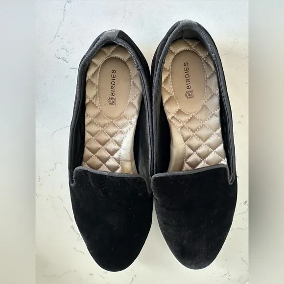 Birdies Black Velvet Heron Loafer Flats sz 7.5