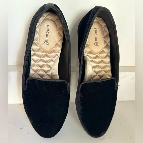 Birdies Black Velvet Heron Loafer Flats sz 7.5