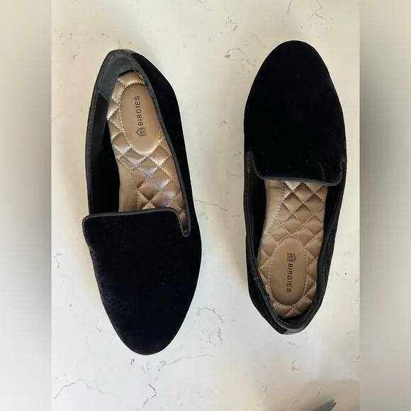 Birdies Black Velvet Heron Loafer Flats sz 7.5