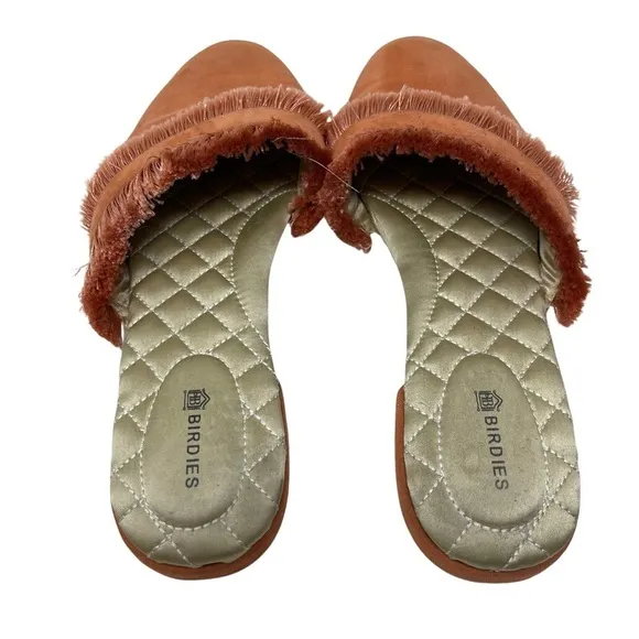 Birdies Orange Suede Fringe Slip On Closed Toe Flat Mules Sandals Size US 7