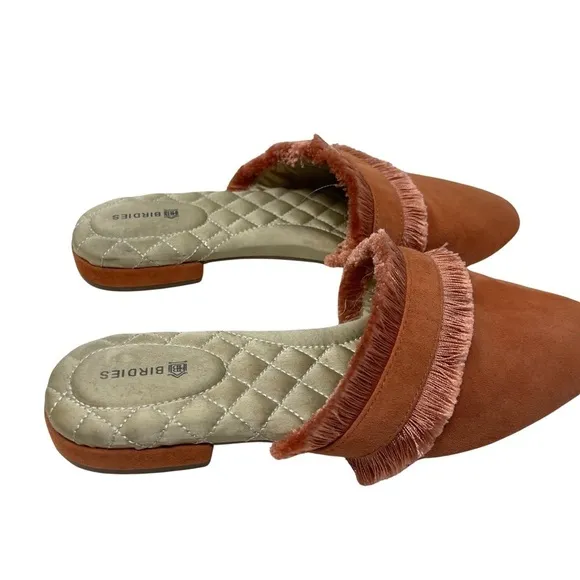 Birdies Orange Suede Fringe Slip On Closed Toe Flat Mules Sandals Size US 7
