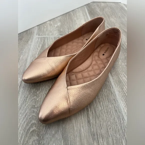 Birdies The Goldfinch in Gold Leather Pointed-Toe Flats Womens Size 6.5