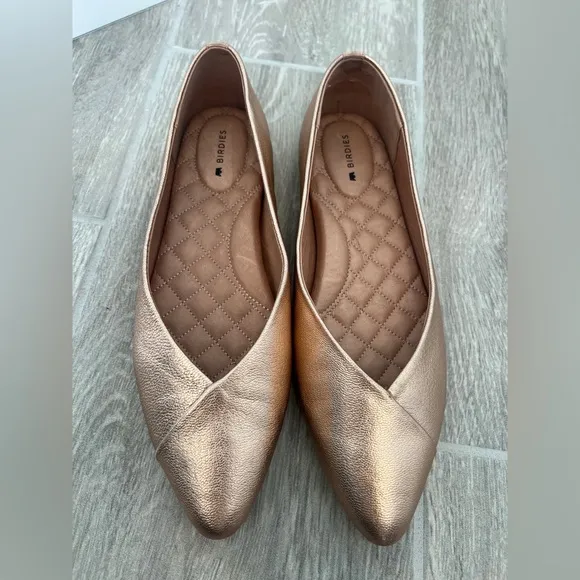 Birdies The Goldfinch in Gold Leather Pointed-Toe Flats Womens Size 6.5