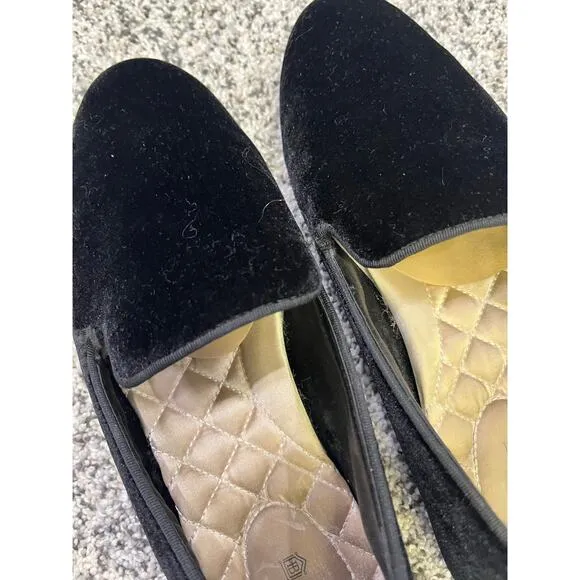 Birdies The Starling Black Velvet Driving Loafer Size 8.5, Gold Cushion Workwear