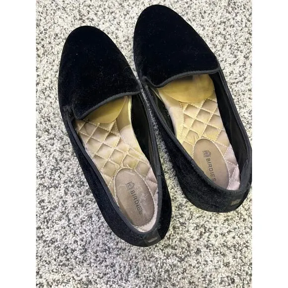 Birdies The Starling Black Velvet Driving Loafer Size 8.5, Gold Cushion Workwear